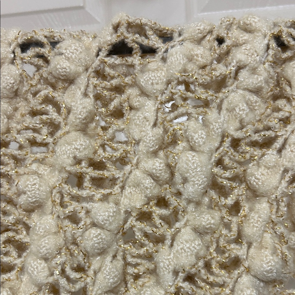 Chunky Knit Cream and Gold Scarf with Metallic Gold Thread approx 46 x 16 - Picture 8 of 11
